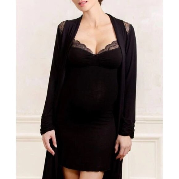 Cache Coeur Black Lace Shoulder Open Front Long Sleeve Ruana Cover Up Sz L - Picture 1 of 12